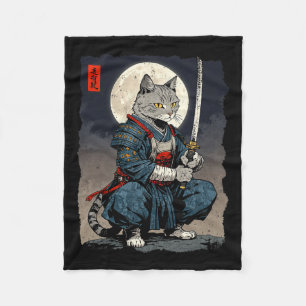 Cobertor De Velo Samurai Cat. Gato Retro Japonês Gato Lua Ukiyo-