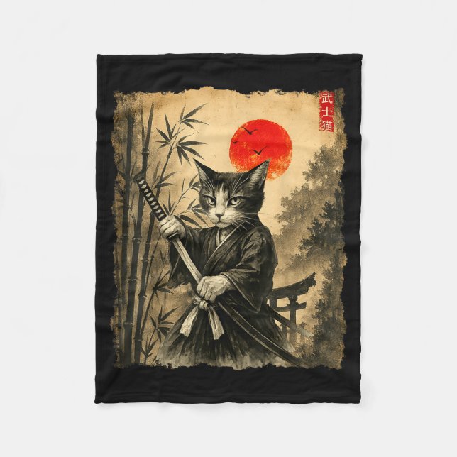 Cobertor De Velo Samurai Cat Japanese Art Men Boys Funny Graphic Te (Frente)