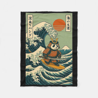 Cobertor De Velo Samurai Panda Surfando Onda Japonesa