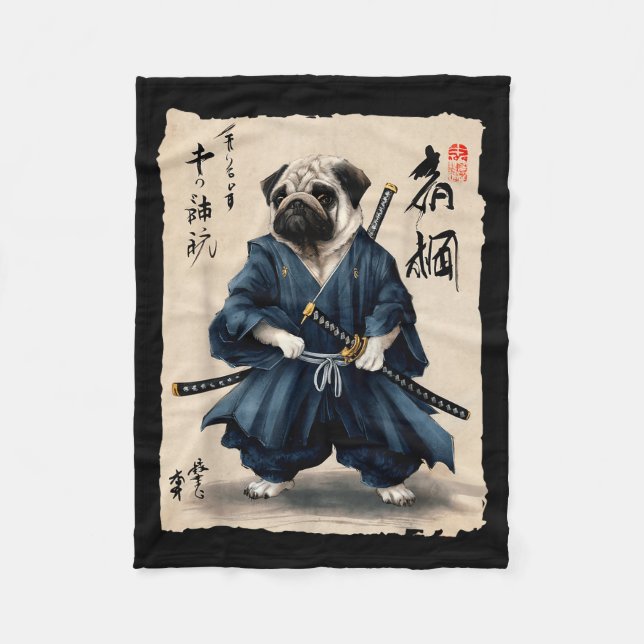 Cobertor De Velo Samurai Pug Japanese Anime Dog Pug Lover Funny For (Frente)