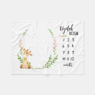 Cobertor De Velo Sandnat Store Personalizou Giraffe Baby Milestone