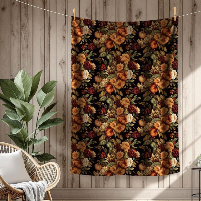 Cobertor De Velo Sangue e abóboras de outono (Cozy Autumn Blooms & Pumpkins Throw Blanket)