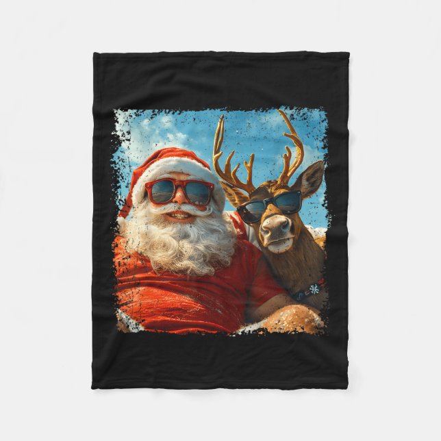 Cobertor De Velo Santa And Reindeer Selfie Funny Christmas Vacation (Frente)
