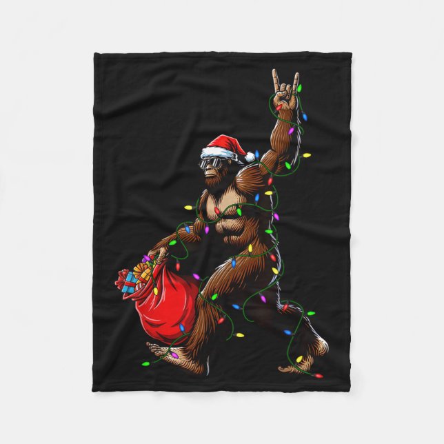 Cobertor De Velo Santa Bigfoot Christmas Tree Lights Rock Funny Sas (Frente)
