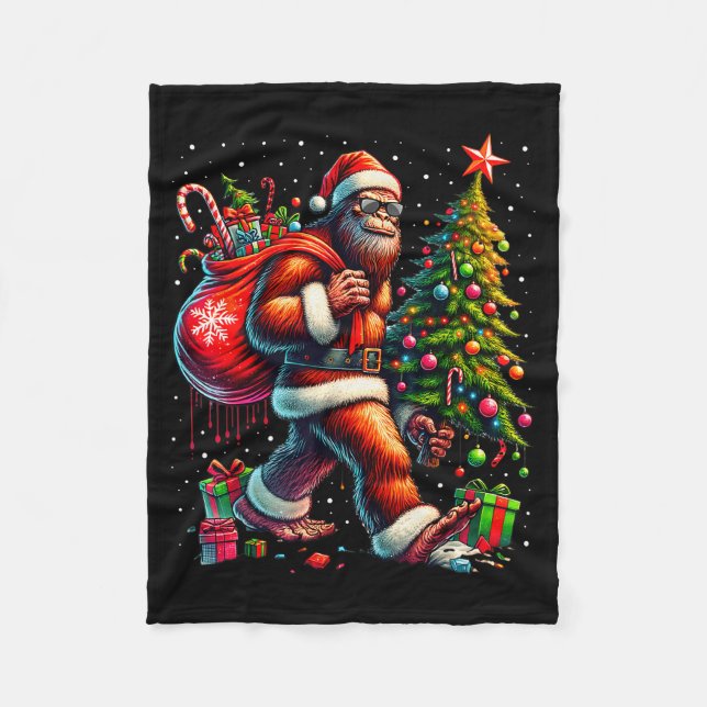 Cobertor De Velo Santa Bigfoot Christmas Tree Xmas Lights Funny Sas (Frente)