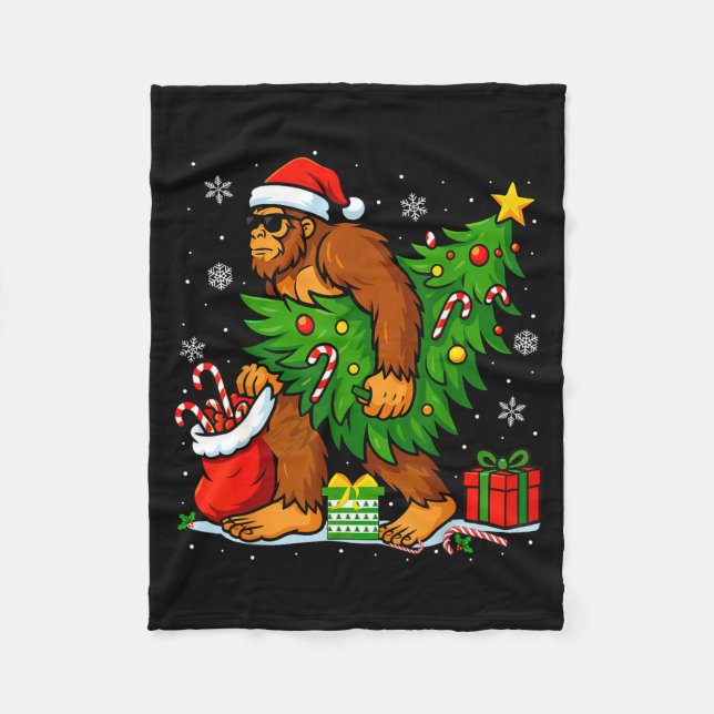 Cobertor De Velo Santa Bigfoot Christmas Tree Xmas Lights Funny Sas (Frente)