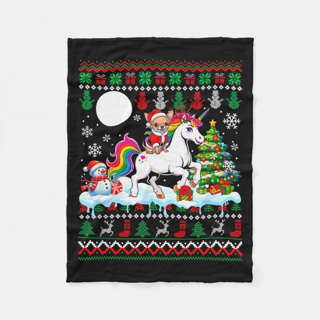 Cobertor De Velo Santa Chihuahua Riding Unicorn Sweater Christmas O (Frente)