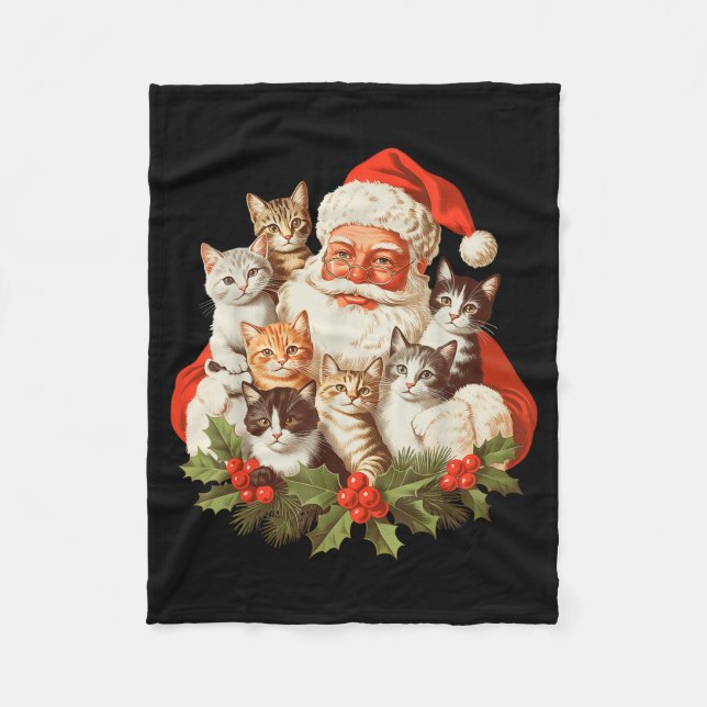 Cobertor De Velo Santa Claus And Kittens Cats Christmas  (Frente)