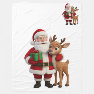 Cobertor De Velo Santa Claus and Rudolph Cartoon