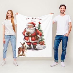 Cobertor De Velo Santa Claus Árvore de Natal Fawn Cardinal Vermelha