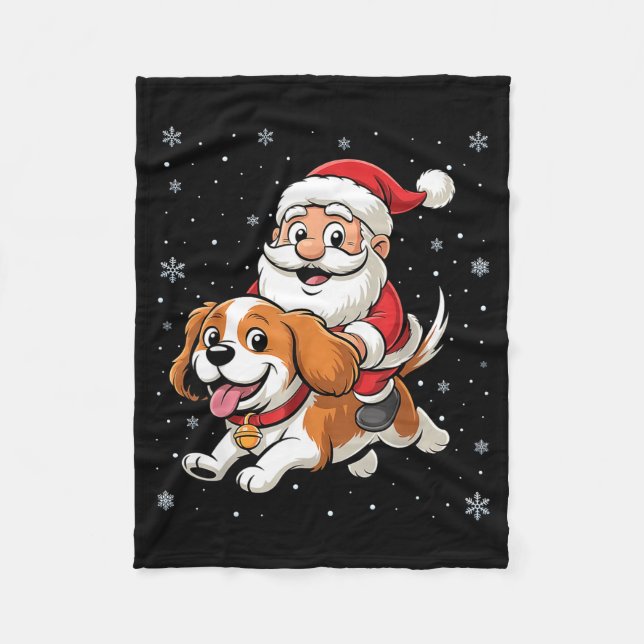 Cobertor De Velo Santa Claus Riding Cavalier King Charles Spaniel D (Frente)