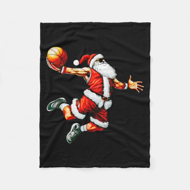 Cobertor De Velo Santa Claus Slam Dunk Basketball Hoop Christmas Pa (Frente)