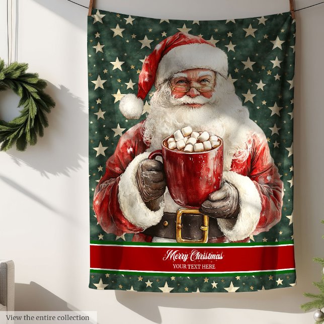 Cobertor De Velo Santa Claus Watercolor Blanket Personalizado (Santa Claus Watercolor Blanket Personalized)