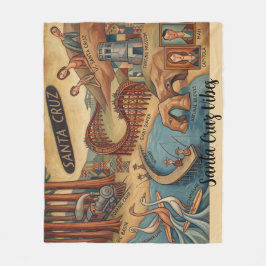 Cobertor De Velo Santa Cruz California Whimsical Map UCSC Boardwalk