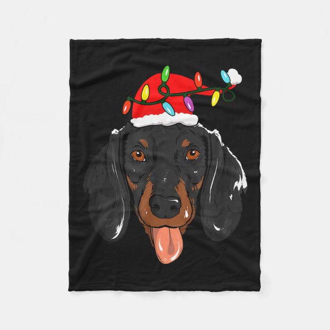 Cobertor De Velo Santa Dachshund Light Christmas  (Frente)
