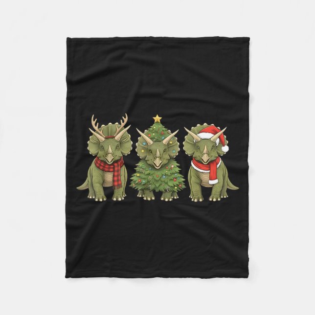 Cobertor De Velo Santa Dinosaur Christmas Tree Triceratops Lover Xm (Frente)