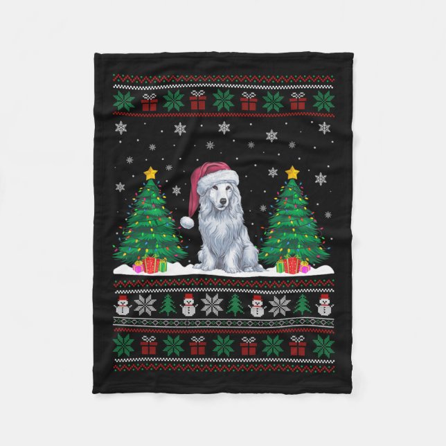Cobertor De Velo Santa Hat Akbash Cão Árvore de Natal Luzes Feias (Frente)