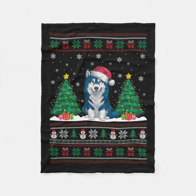 Cobertor De Velo Santa Hat Alaskan Klee Kai Dog Xmas Tree Lights Ug (Frente)