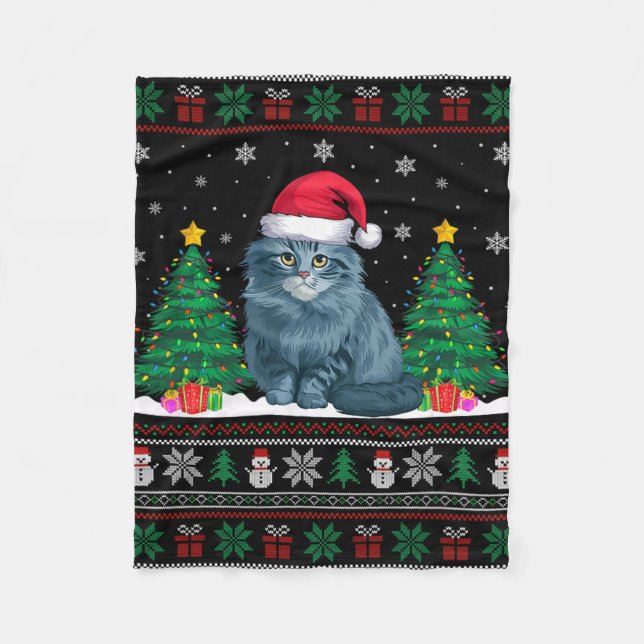 Cobertor De Velo Santa Hat Ragdoll Cat Árvore de Natal Luzes Feias (Frente)