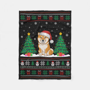 Cobertor De Velo Santa Hat Shiba Inu Cachorro Árvore de Natal Luzes