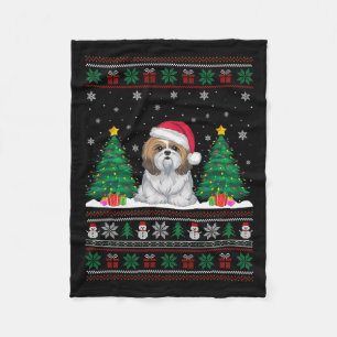 Cobertor De Velo Santa Hat Shih Tzu Dog Árvore de Natal Luzes Feias