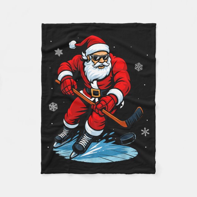 Cobertor De Velo Santa Playing Ice Hockey Xmas Funny Christmas Hock (Frente)