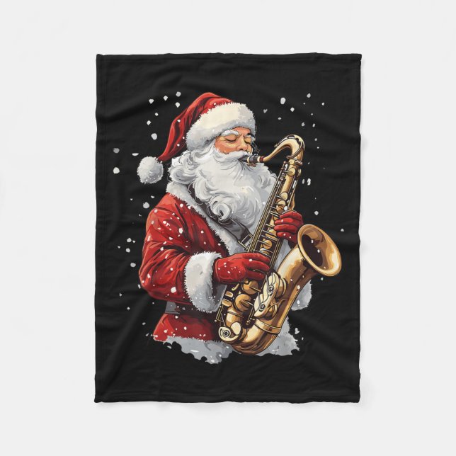Cobertor De Velo Santa Playing Saxophone Xmas Musician Saxophonist  (Frente)