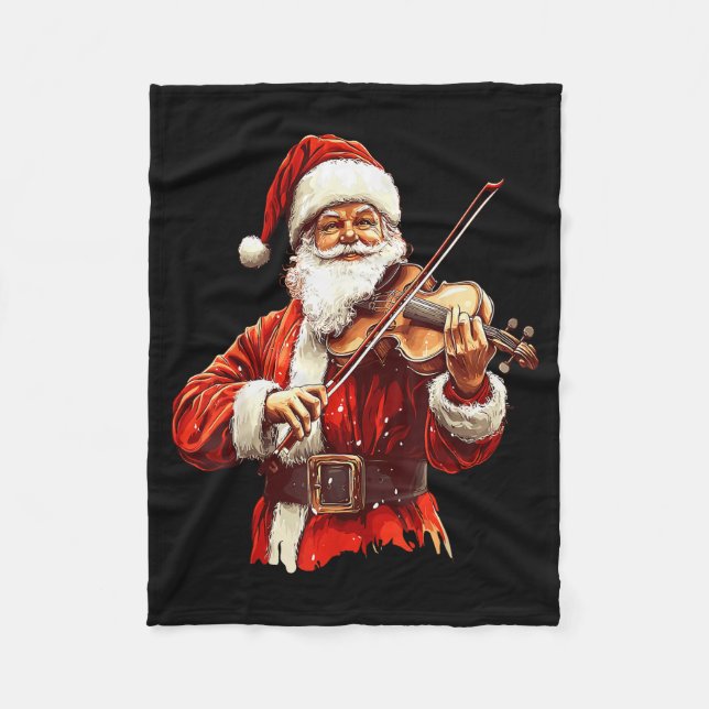 Cobertor De Velo Santa Playing Violin Funny Violin Player Violinist (Frente)