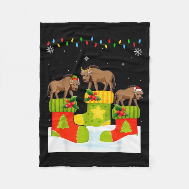 Cobertor De Velo Santa Reindeer Elf Wildebeest In Christmas Socks U (Frente)