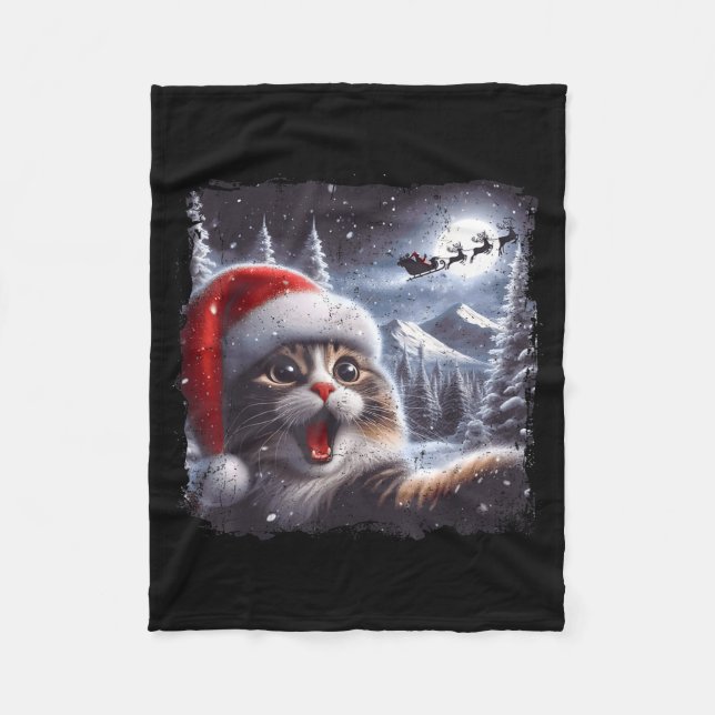 Cobertor De Velo Santa Reindeer Selfie Cat Funny Christmas Tee  (Frente)