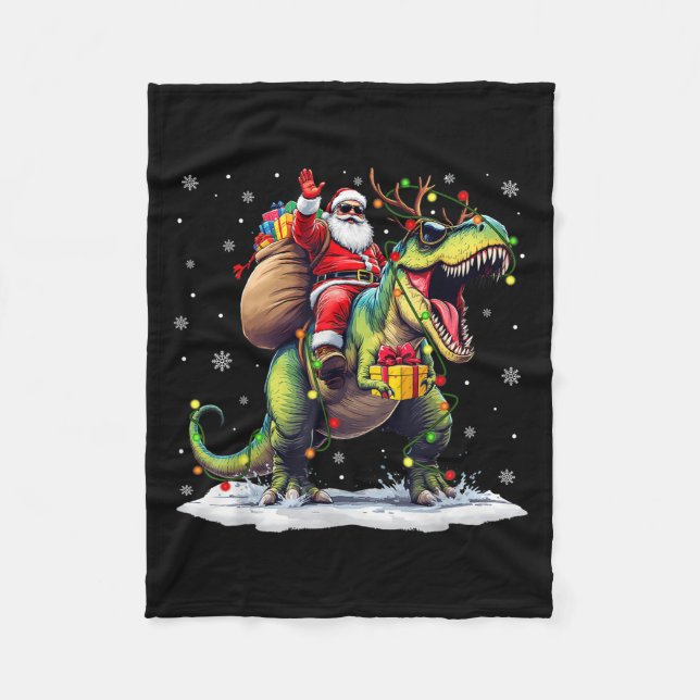 Cobertor De Velo Santa Riding Dinosaur T Rex Christmas Boys Men Xma (Frente)