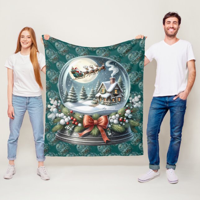 Cobertor De Velo Santa Sleigh Ride in Snow Globe Wonderland (In Situ)