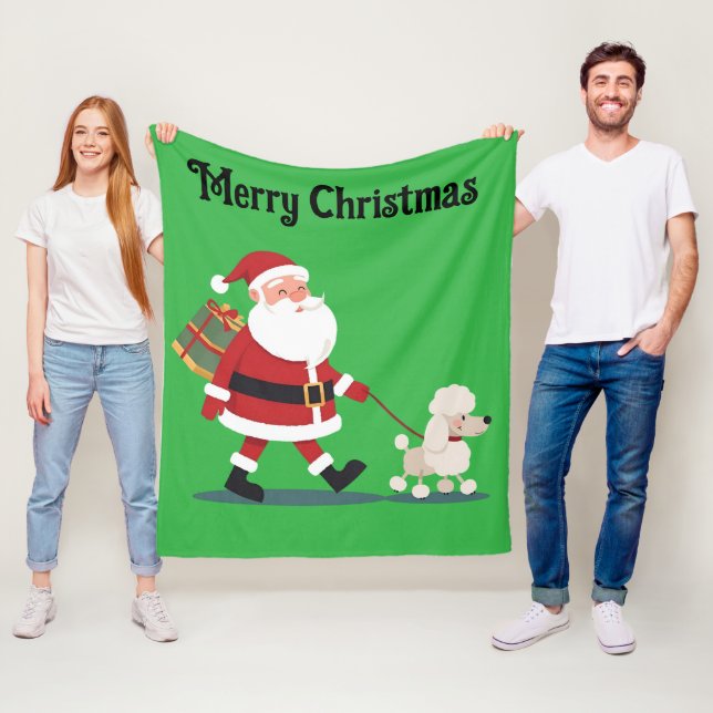 Cobertor De Velo Santa walking a poodle Christmas Fleece Blanket (In Situ)