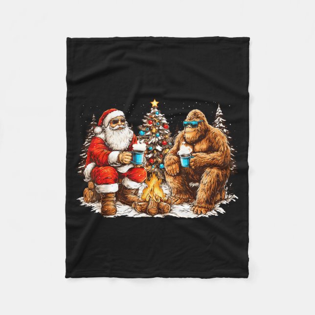 Cobertor De Velo Santa With Bigfoot Christmas Campfire Funny Sasqua (Frente)