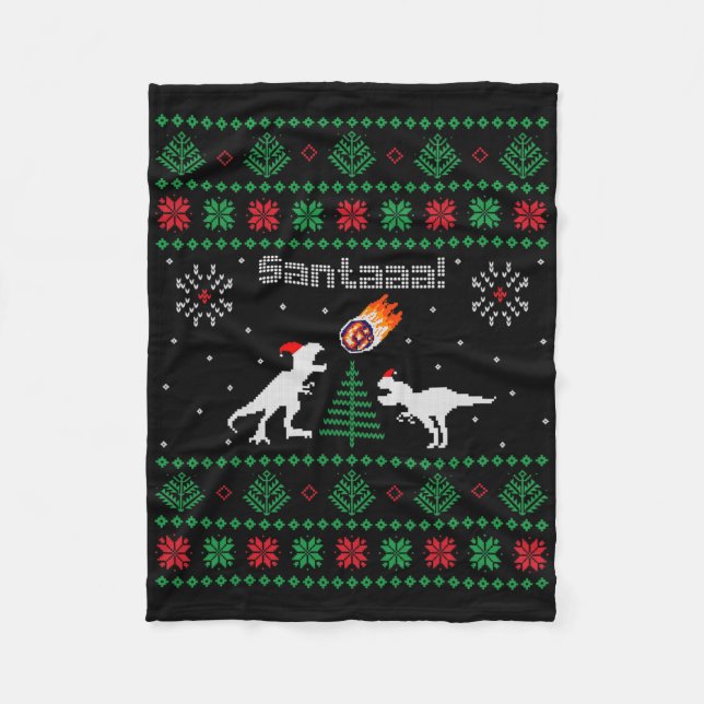 Cobertor De Velo Santaaa Dinosaur Ugly Christmas Sweater  (Frente)