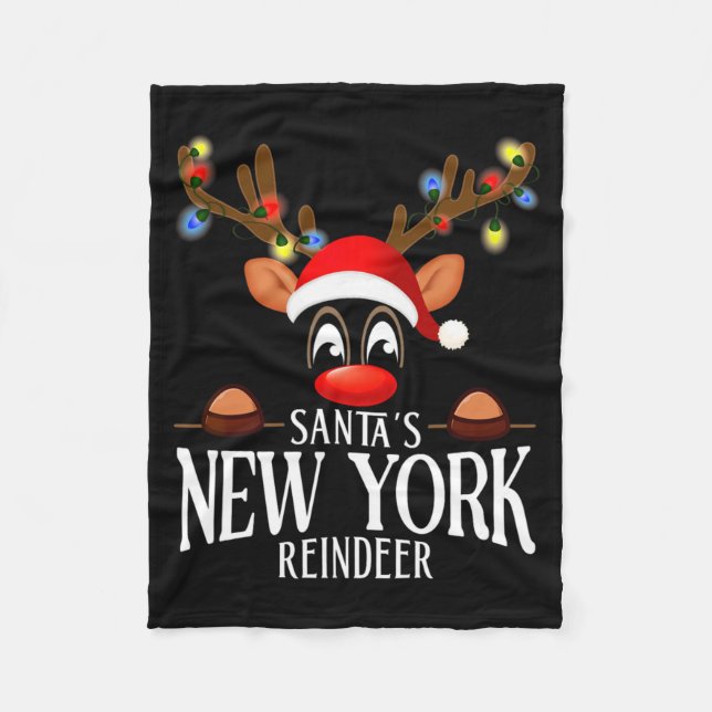 Cobertor De Velo Santas New York Reindeer Funny Xmas Matching Pjs  (Frente)
