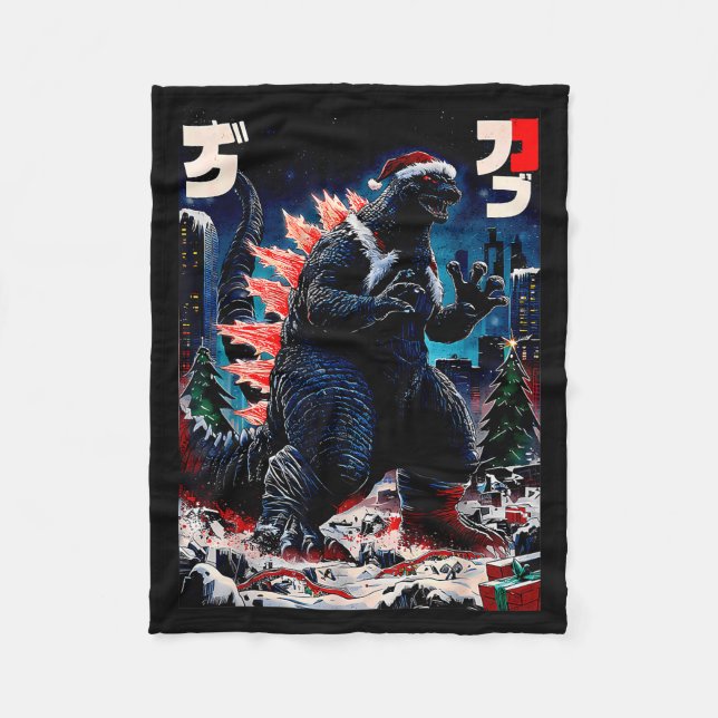 Cobertor De Velo Santazilla Japanese Monster Kaiju Dinosaur Christm (Frente)