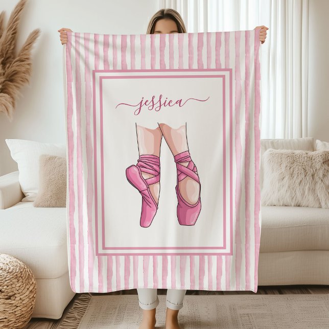 Cobertor De Velo Sapatilhas de Ballet Rosa com Listras de Aquarela (Criador carregado)