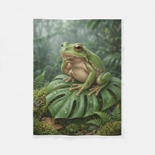 Cobertor De Velo Sapo Natural Pacífico em Folhas Tropicais de Fleec