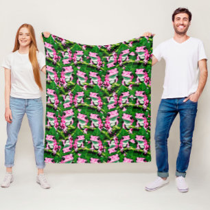 Cobertor De Velo Sapo Rosa No Padrão De Folha Verde Design