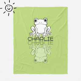 Cobertor De Velo Sapo Verde Fofo Reflexo Doodle Nome Personalizado
