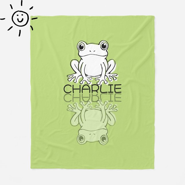 Cobertor De Velo Sapo Verde Fofo Reflexo Doodle Nome Personalizado  (Criador carregado)