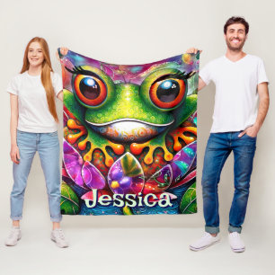 Cobertor De Velo Sapo Whimsical Art Floral Personalizado