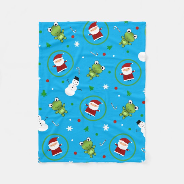 Cobertor De Velo Sapos azuis santa claus snowman (Frente)