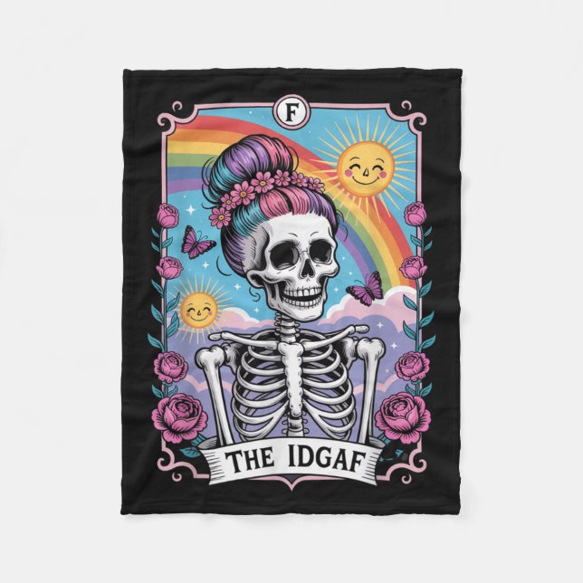 Cobertor De Velo Sarcastic Skeleton The Idgaf Funny Tarot Card Goth (Frente)