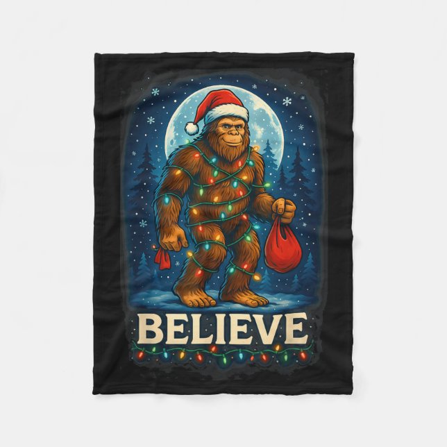 Cobertor De Velo Sasquatch Christmas Lights Holiday Believe  (Frente)