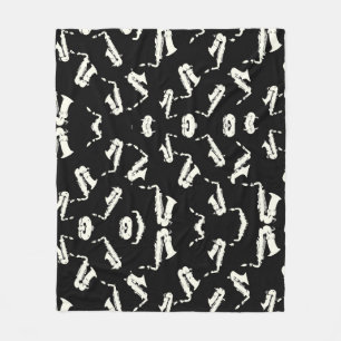 Cobertor De Velo Saxofone Jazz Preto E Branco