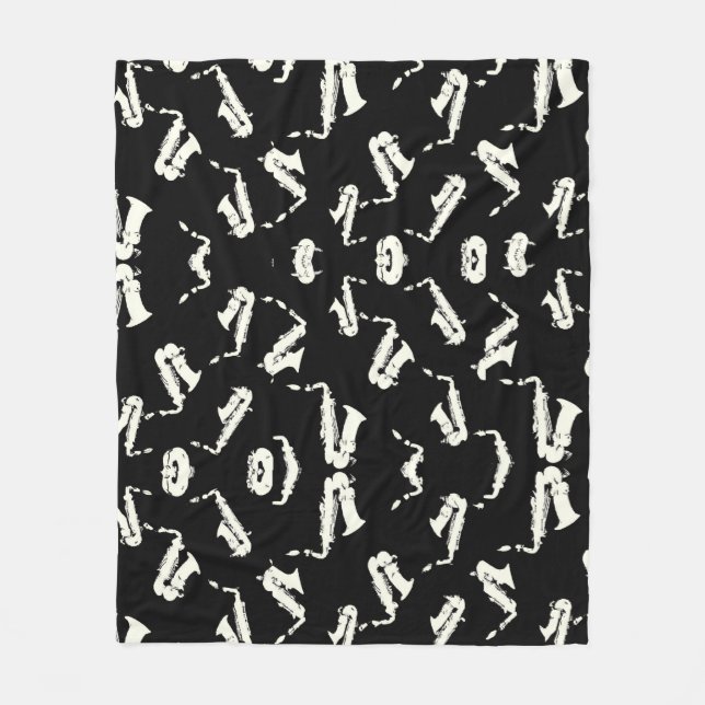 Cobertor De Velo Saxofone Jazz Preto E Branco (Frente)