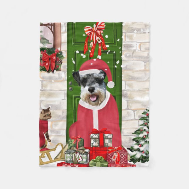 Cobertor De Velo Schnauzer Dog Christmas (Frente)