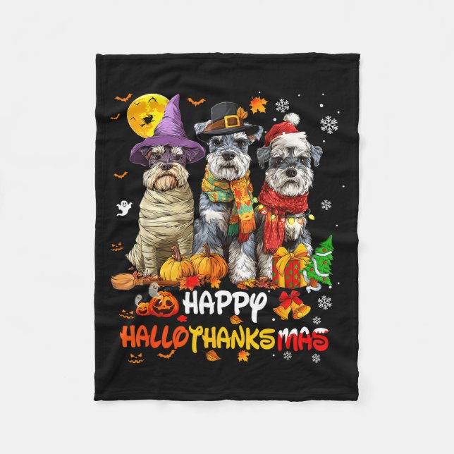 Cobertor De Velo Schnauzer Happy Hallothanksmas Dog Lover Christmas (Frente)